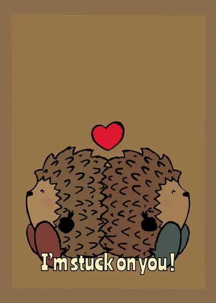 Projeto do cartão do dia dos namorados com dois ouriços bonitos na ilustração do love.vector —  Vetores de Stock
