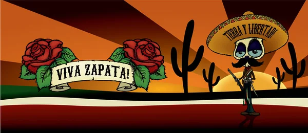 Viva Zapata! Çizgi film iskelet karakter çizimi — Stok Vektör