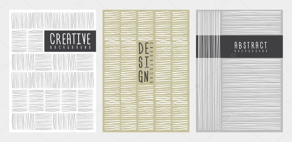 Hand drawn striped lines cover design. Template for posters, flyers, covers. Vector illustration