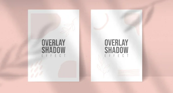 Gölge Kaplama Santrali Vektör Model İki A4 Kağıt Çarşaf. Gölgeler yaprak ve pencere ışığı efektlerini örtüyor. Modern minimalist tarzda. Sunum için Flyer, Poster, boş, logo, davet.