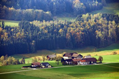Güneşli Ekim günü Avusturya. Sonbahar Alpleri'nde