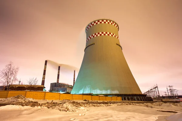 Thermal power plant and cooling towers at night — Stock Photo, Image