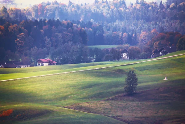 Iew de beau paysage rural de montagne dans les Alpes avec villa — Photo