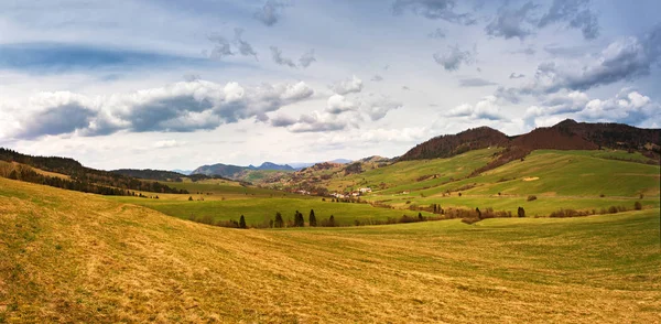 Printemps paysage de prairie de montagne. Panorama de Slovaquie Tatras mo — Photo