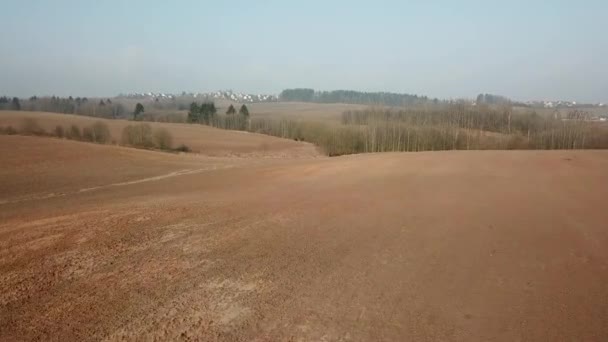 Panorama Van Leeg Geploegd Veld Het Vroege Voorjaar Begin Van — Stockvideo