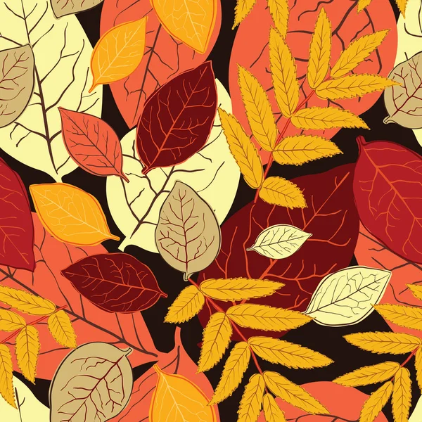 Φθινόπωρο χωρίς ραφή πρότυπο με φύλλα και κλαδιά. — Διανυσματικό Αρχείο