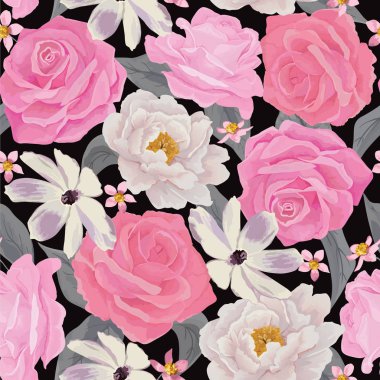 Elegance kesintisiz renk çiçek deseni gül ve peonies. EPS 10 vektör.