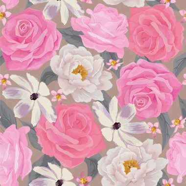 Elegance kesintisiz renk çiçek deseni gül ve peonies. EPS 10 vektör.