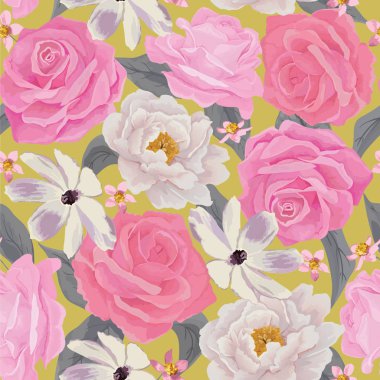 Elegance kesintisiz renk çiçek deseni gül ve peonies. EPS 10 vektör.