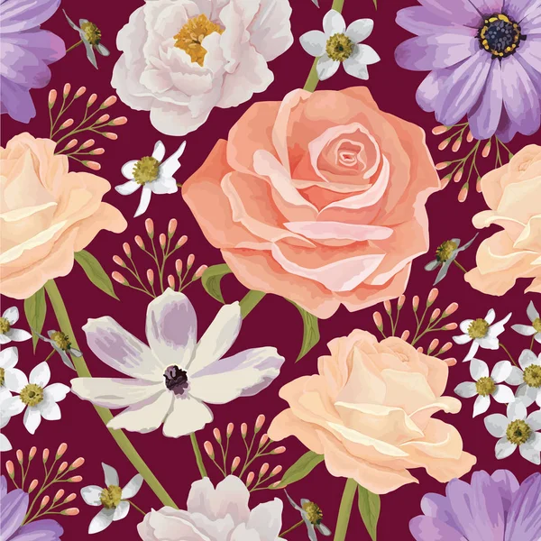 Elegancia patrón de flores de color sin costuras con rosas. EPS 10 — Vector de stock