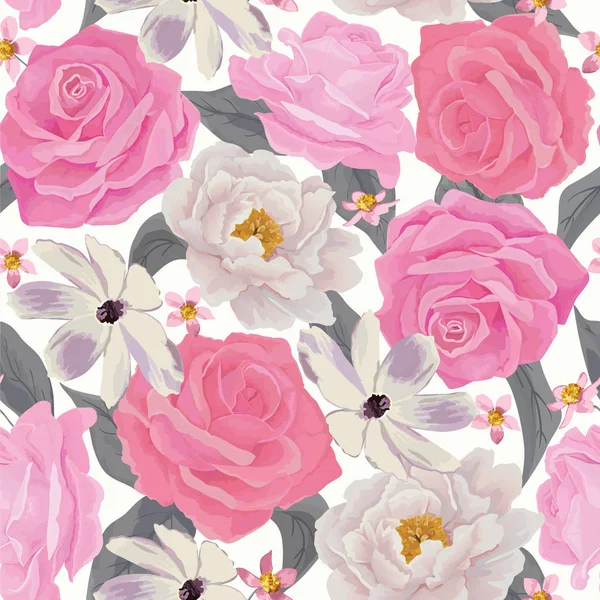 Elegancia patrón de flores de color sin costuras con rosas y peonías. EPS 10 vector . — Vector de stock