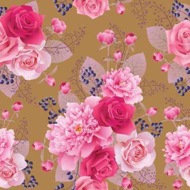 Gül ve peonies sorunsuz çiçek desenli. Çiçek vektör arka plan. EPS 10 vektör.