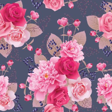 Gül ve peonies sorunsuz çiçek desenli. Çiçek vektör arka plan. EPS 10 vektör.