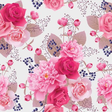 Gül ve peonies sorunsuz çiçek desenli. Çiçek vektör arka plan. EPS 10 vektör.