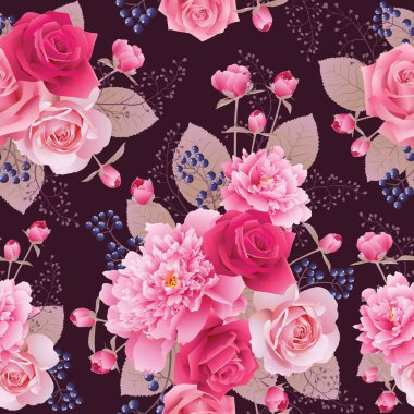 Gül ve peonies sorunsuz çiçek desenli. Çiçek vektör arka plan. EPS 10 vektör.