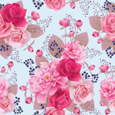 Gül ve peonies sorunsuz çiçek desenli. Çiçek vektör arka plan. EPS 10 vektör.