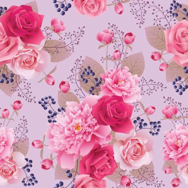 Gül ve peonies sorunsuz çiçek desenli. Çiçek vektör arka plan. EPS 10 vektör.