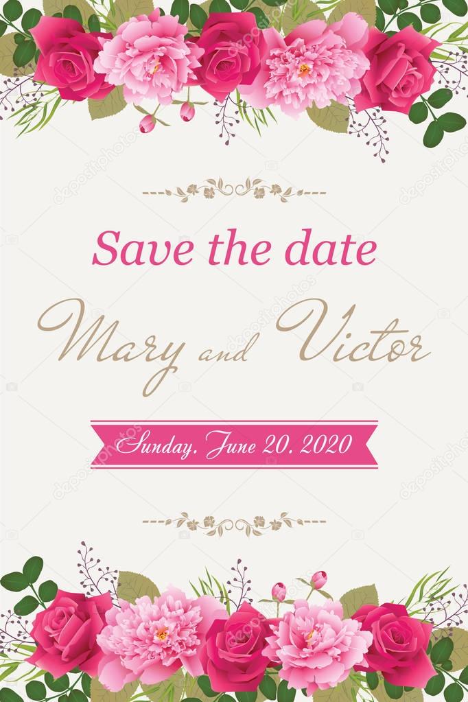 Wedding invitation cards with flower. (Use for Boarding Pass, invitations, thank you card.) Vector illustration.