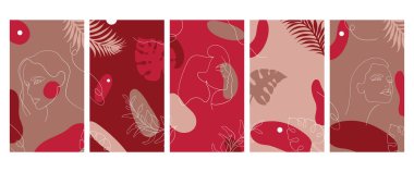 Continuous line, drawing of woman face, woman beauty minimalist with geometric doodle Abstract floral elements trendy colors.Design templates for social media stories. One line drawing abstract faces. vector Continuous line, drawing of woman face, woman beauty minimalist with geometric doodle Abstract floral elements trendy colors.Design templates for social media stories. One line drawing abstract faces. vector