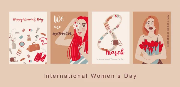 Международным Женским Днем Открытка День Матери Женщины Симпатичная Открытка Баннер — стоковый вектор