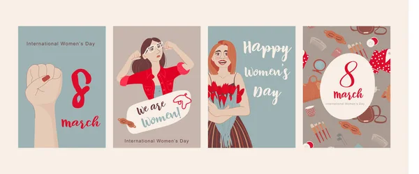 Международным Женским Днем Открытка День Матери Женщины Симпатичная Открытка Баннер — стоковый вектор