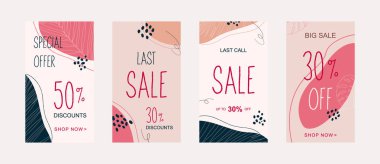 Asgari moda tarzında bir dizi soyut yaratıcı arka plan. Sosyal medya hikayeleri, kartlar, el ilanları, posterler, afişler ve diğer promosyonlar için duvar kağıdı koleksiyonu. Güzellik ve moda kavramı.