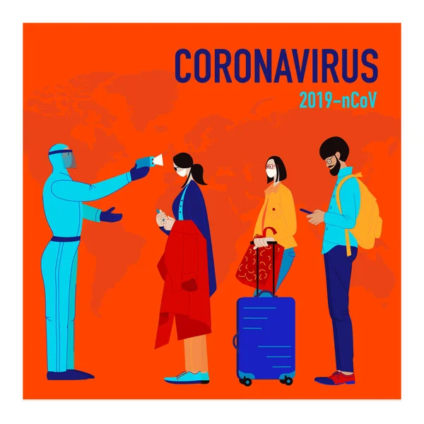 Яскрава Ілюстрація Концепції Coronavirus Covid Багаторасові Люди Медичній Масці Стоять — стоковий вектор