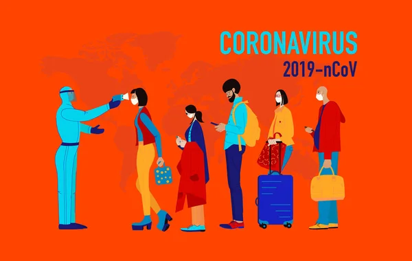 Яскрава Ілюстрація Концепції Coronavirus Covid Багаторасові Люди Медичній Масці Стоять — стоковий вектор