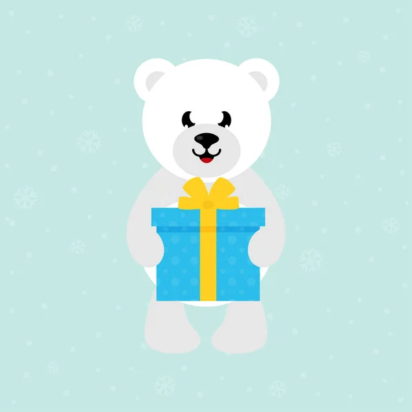 Cartoon weißer Bär mit einem Geschenk — Stockvektor