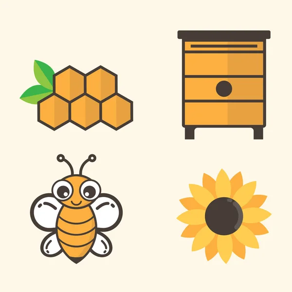 Éléments de miel d'abeille dessin animé vecteur — Image vectorielle