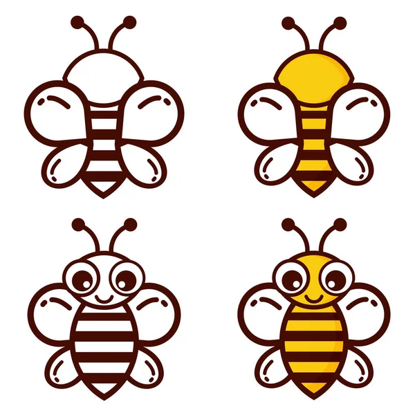 Векторный набор контуров мультяшной пчелы — стоковый вектор