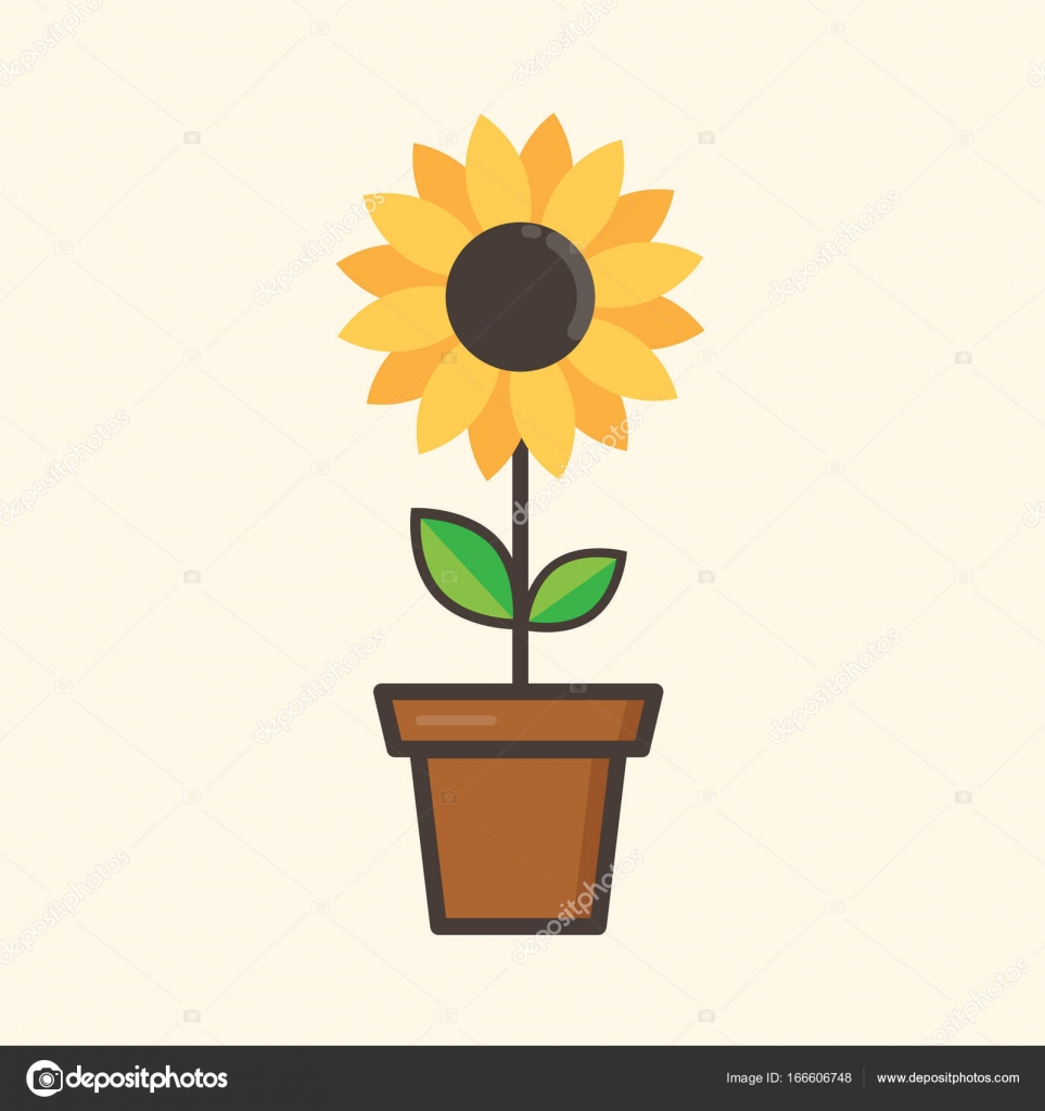 Cartoon sunflower in a flowerpot Stock Vector Image by ©Julia_January  #166606748