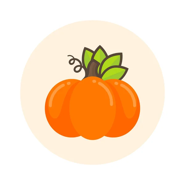 Dibujos animados linda calabaza con hojas icono — Vector de stock