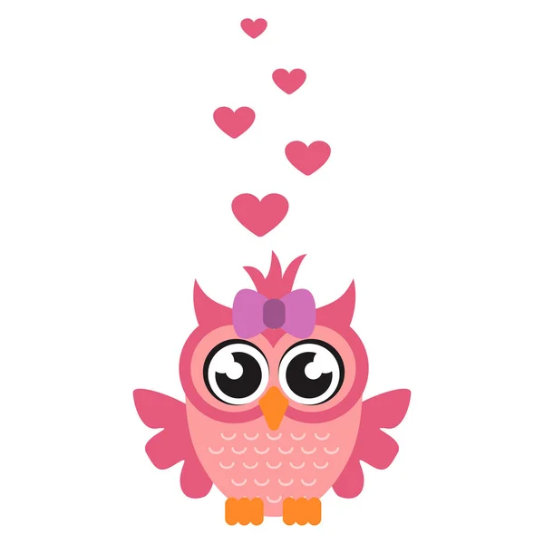 Chica de dibujos animados búho con corazón — Vector de stock