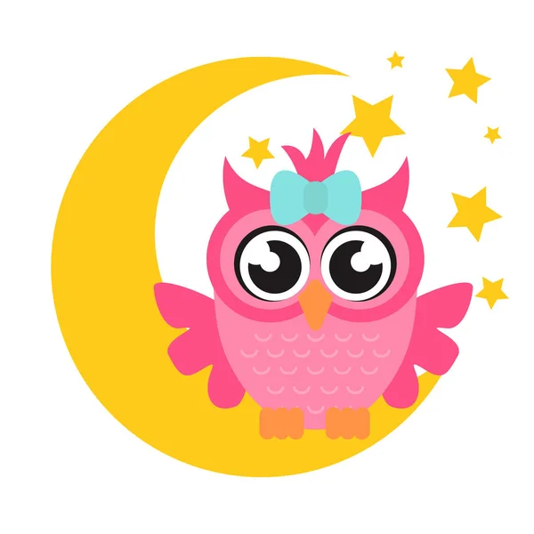 Cartoon owl girl on the moon — Stock Vector