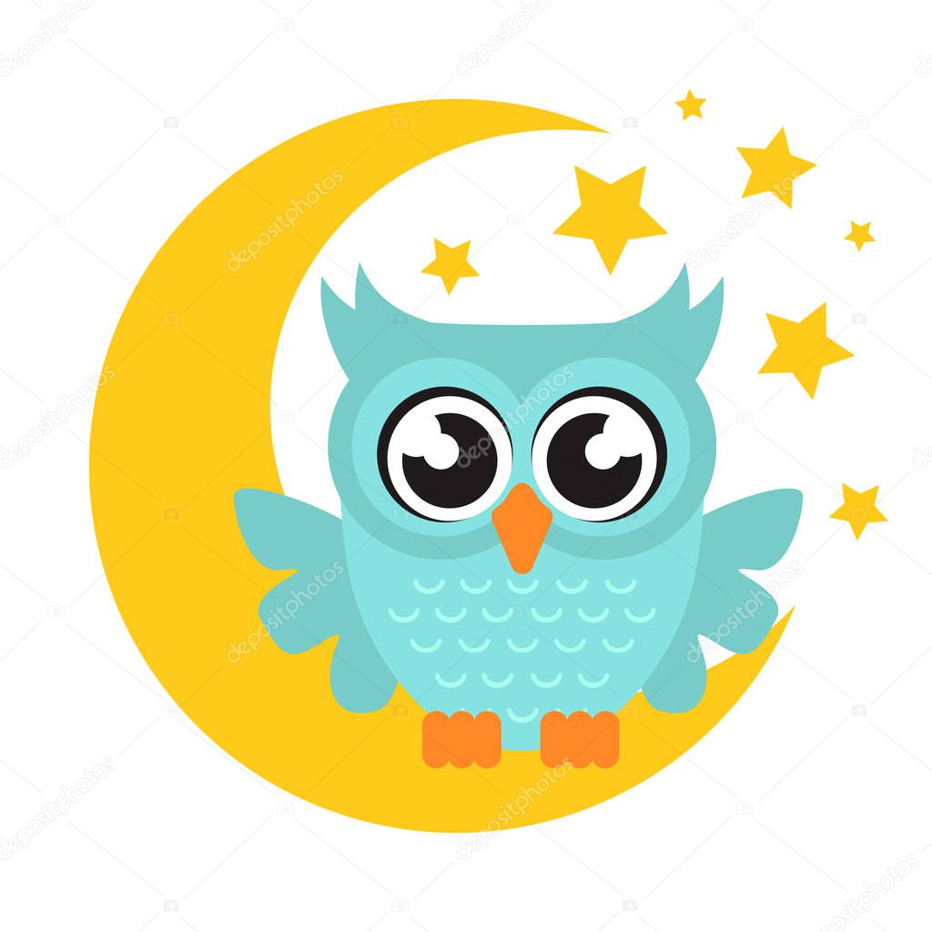 cartoon owl on the moon
