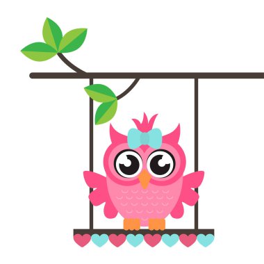 karikatür baykuş vektör bir şube ve salıncak