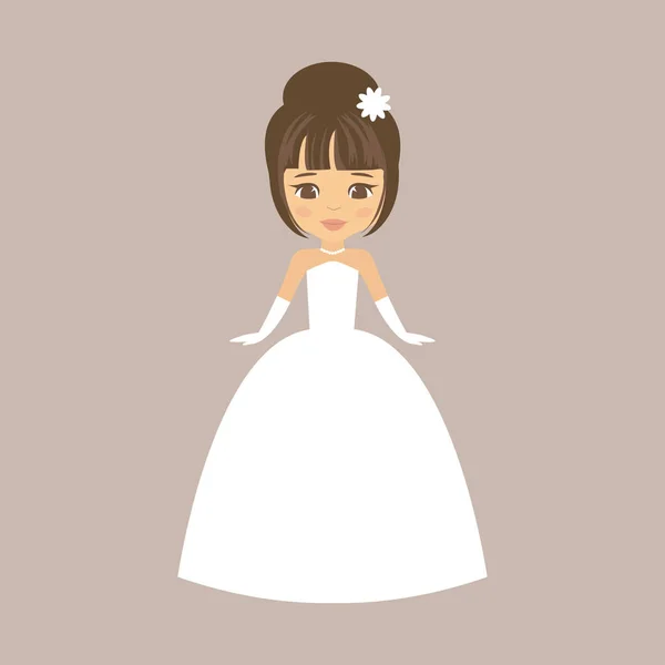 穿白色连衣裙的卡通女孩 — 图库矢量图片