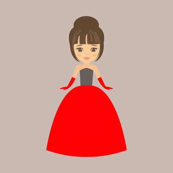穿着红色连衣裙的卡通女郎 — 图库矢量图片