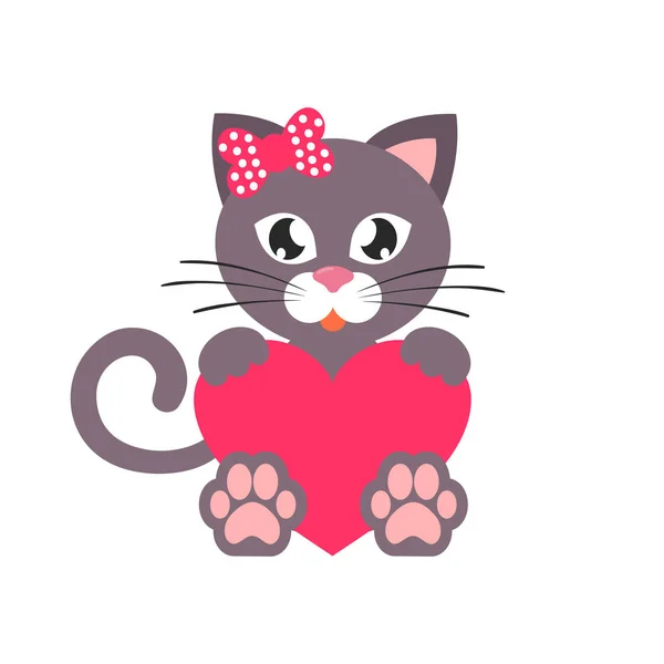 Kreslená kočka dívka se srdcem — Stockový vektor