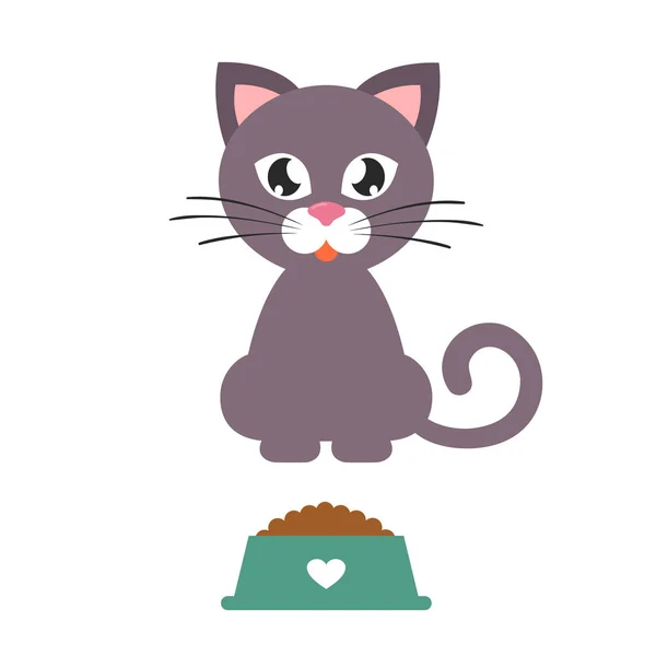 Gato de dibujos animados con un tazón — Vector de stock