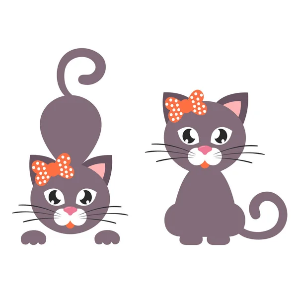 Gato de dibujos animados con arco conjunto — Vector de stock