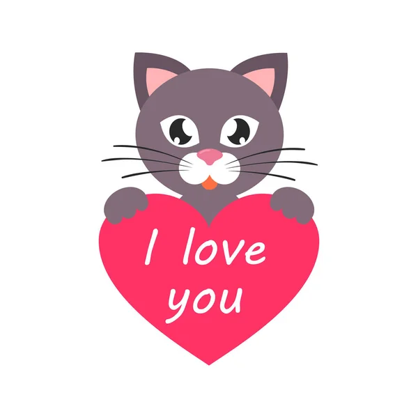 Cartoon cat with heart and text vector — Stock Vector