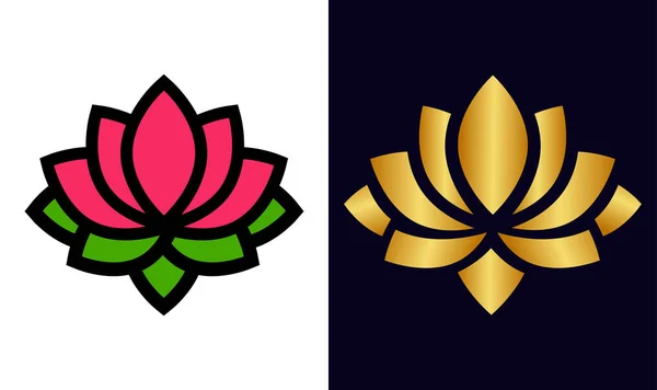 Cartoon lotus and lotus flower gold set — Stock Vector
