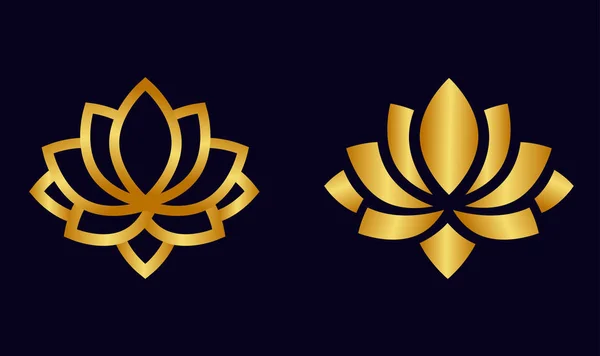 Dibujos animados flor de loto conjunto de oro — Vector de stock