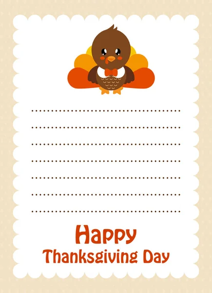 Cartoon letter thanksgiving day with cute turkey — Stock Vector