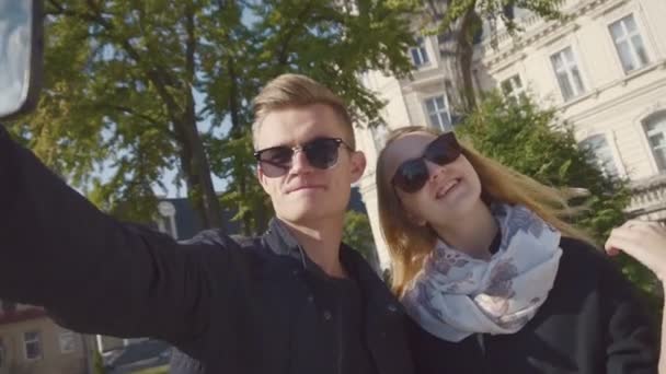 Young Couple Makes a Selfie — Stock Video