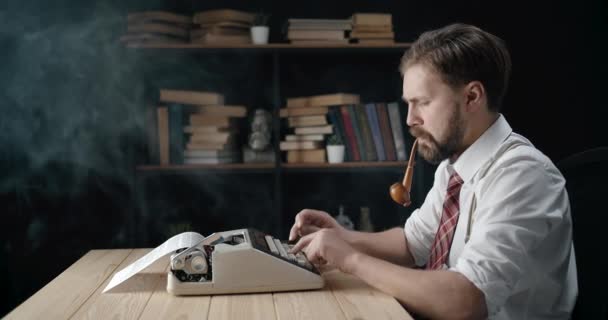 Bearded Writer in Tie Working — Stockvideo