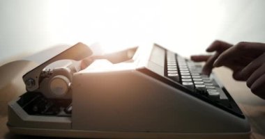 Typewriter End Line Hands Closeup