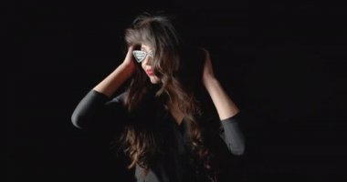 Elegant Woman Posing Slide Light On Black